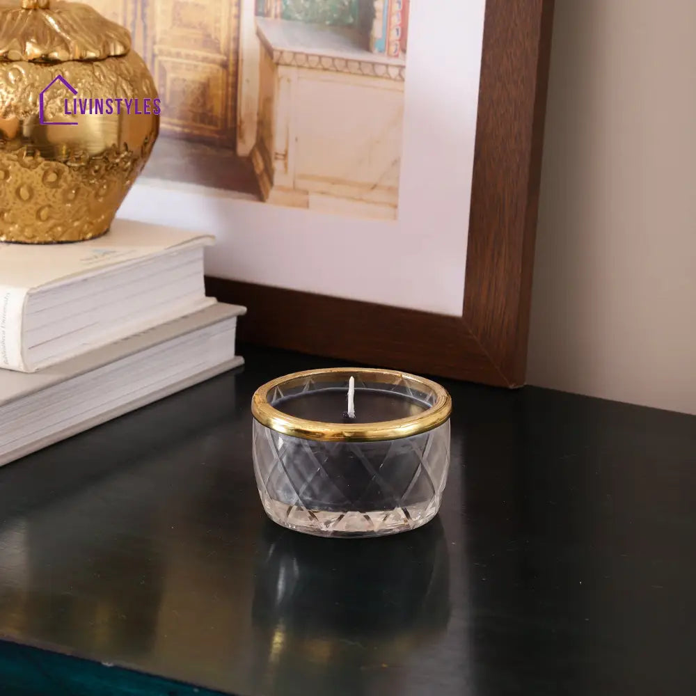 Black Velvet Scented Candle Jar With Golden Ring