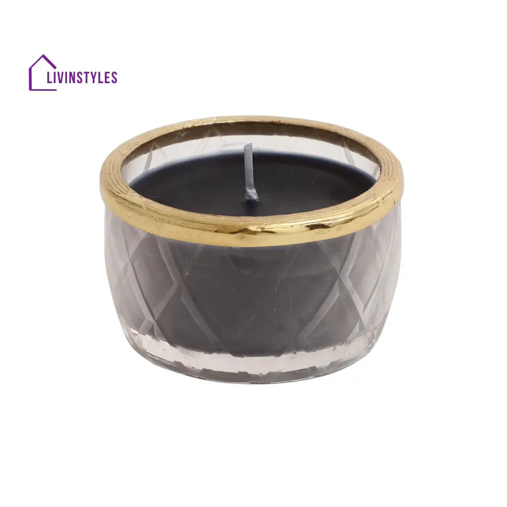 Black Velvet Scented Candle Jar With Golden Ring