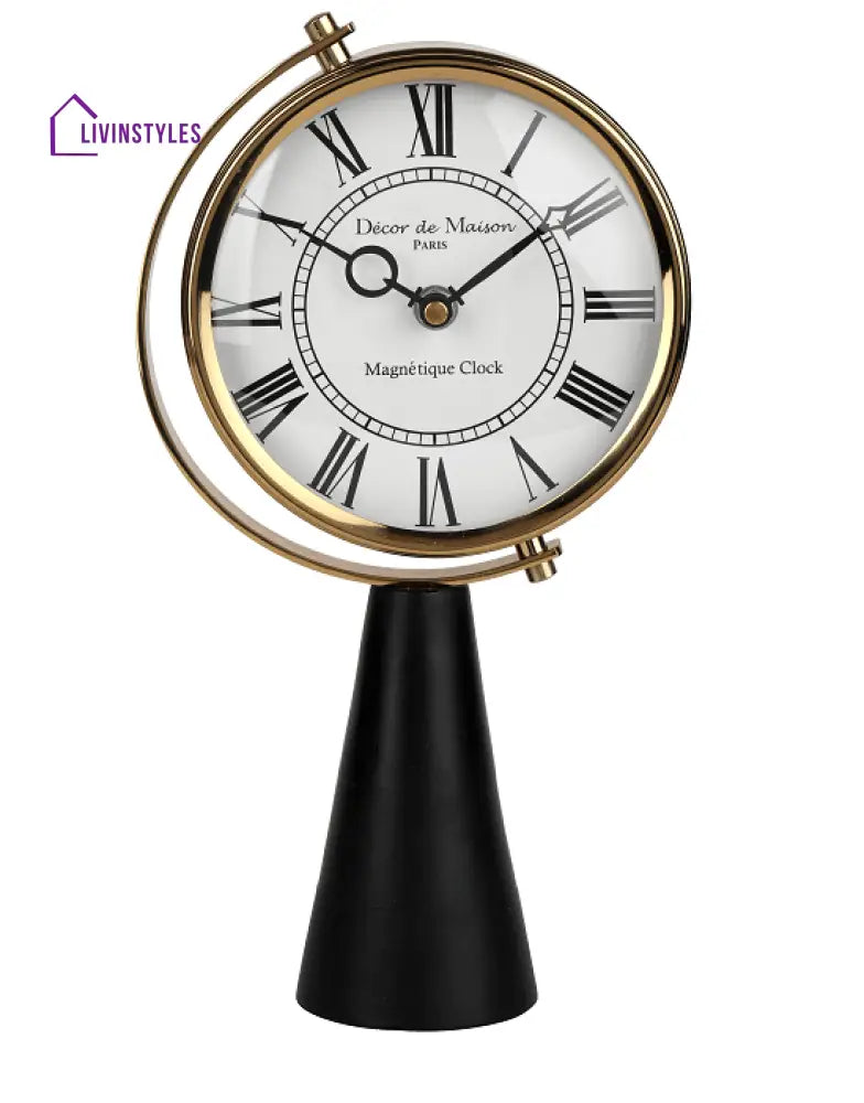 Black Wood’s Pedestal Clock In Reflective Gold