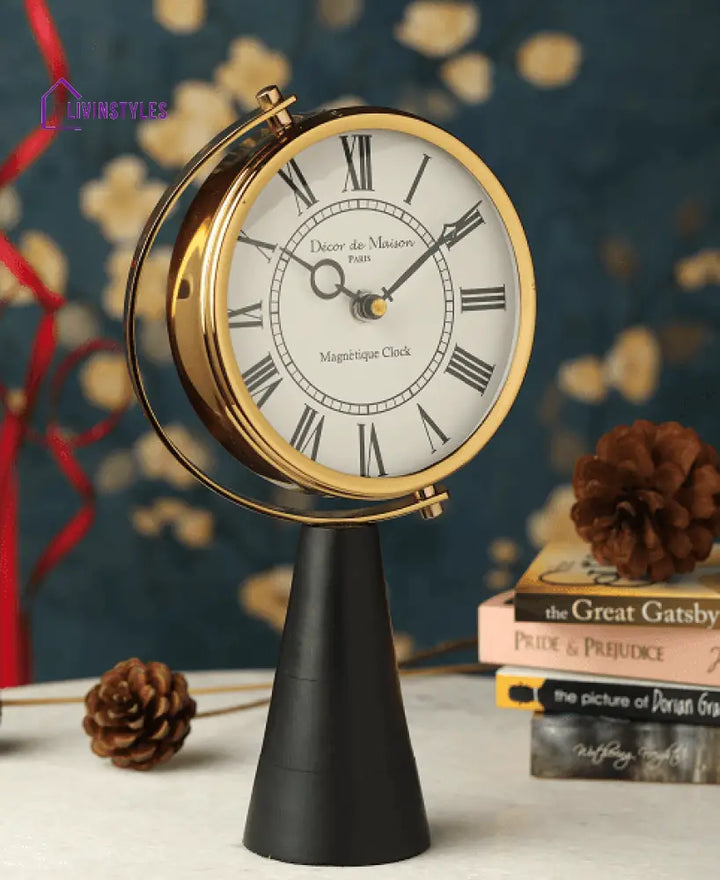 Black Wood’s Pedestal Clock In Reflective Gold