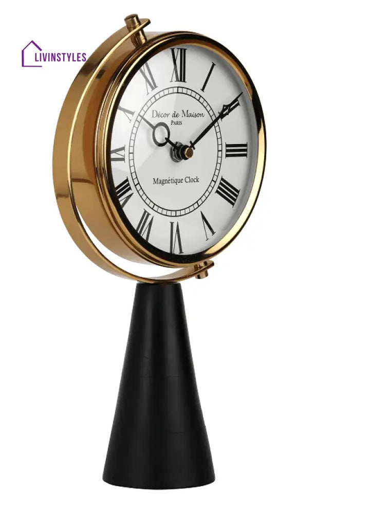 Black Wood’s Pedestal Clock In Reflective Gold