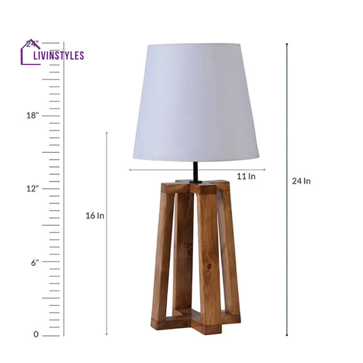 Blender Brown Wooden Table Lamp With White Fabric Lampshade Lamps