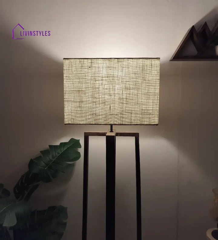 Blender Wooden Floor Lamp With Brown Base And Beige Fabric Lampshade Lamps