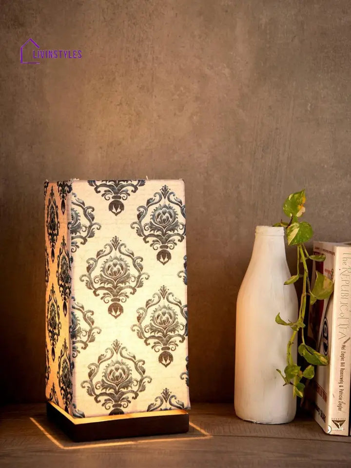 Block Print Lamp With Wooden Base