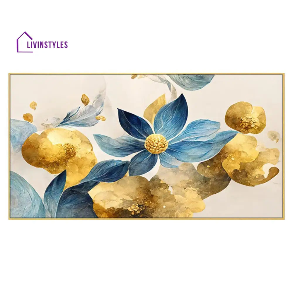 Blue And Gold Floral Elegance Wall Painting