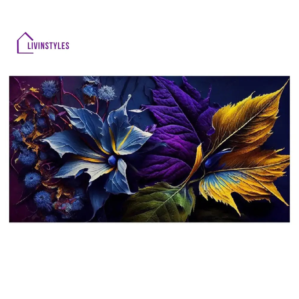 Blue And Purple Floral Elegance Wall Painting