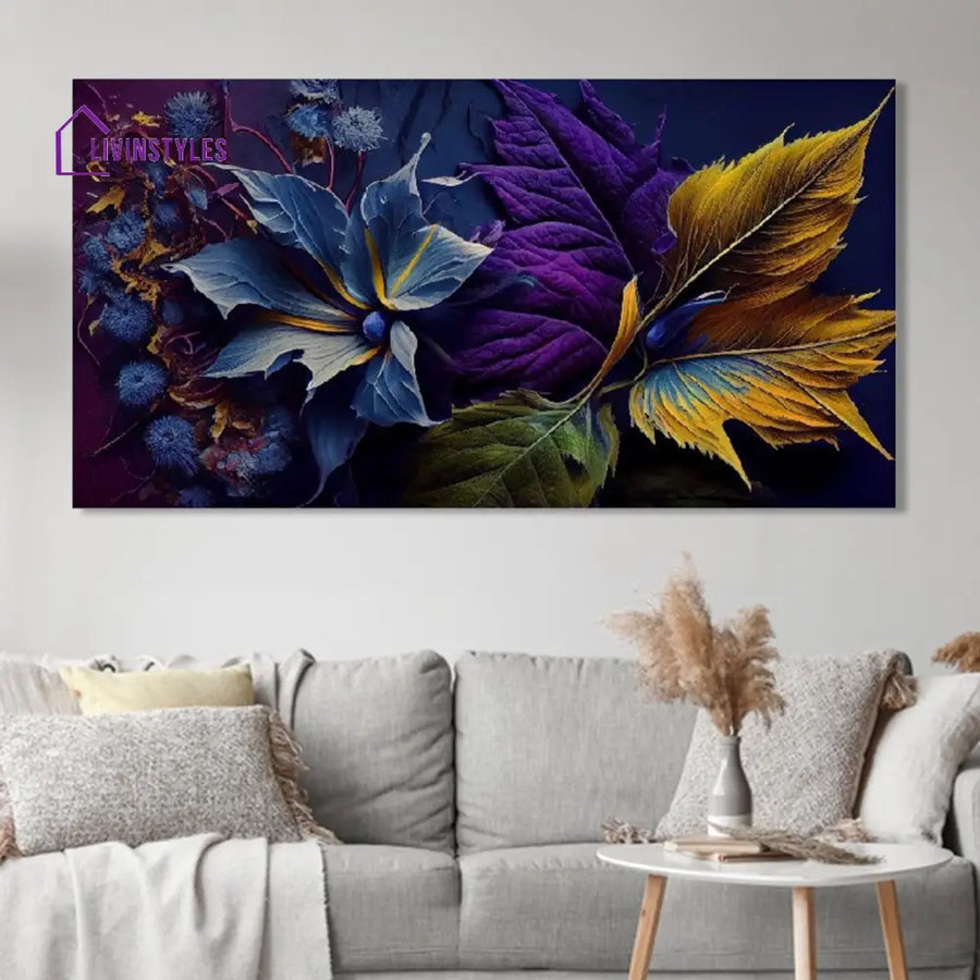 Blue And Purple Floral Elegance Wall Painting