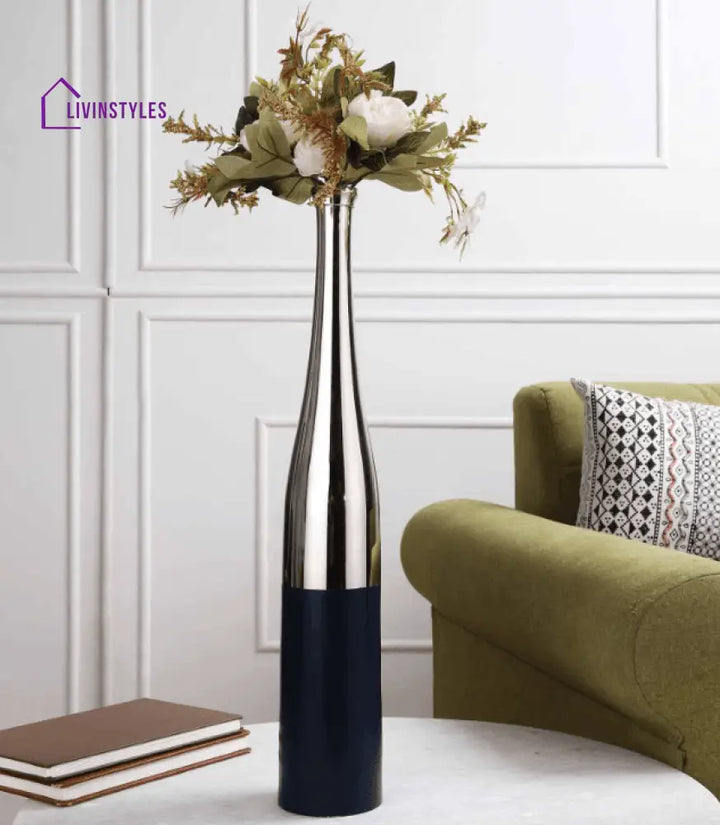 Blue And Silver Champagne Large Bottle Vase