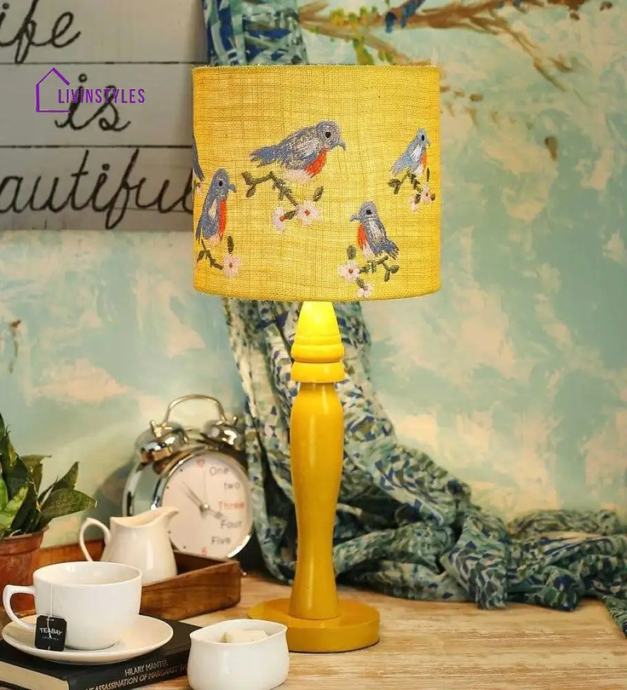 Blue Birds On Jute Lamp