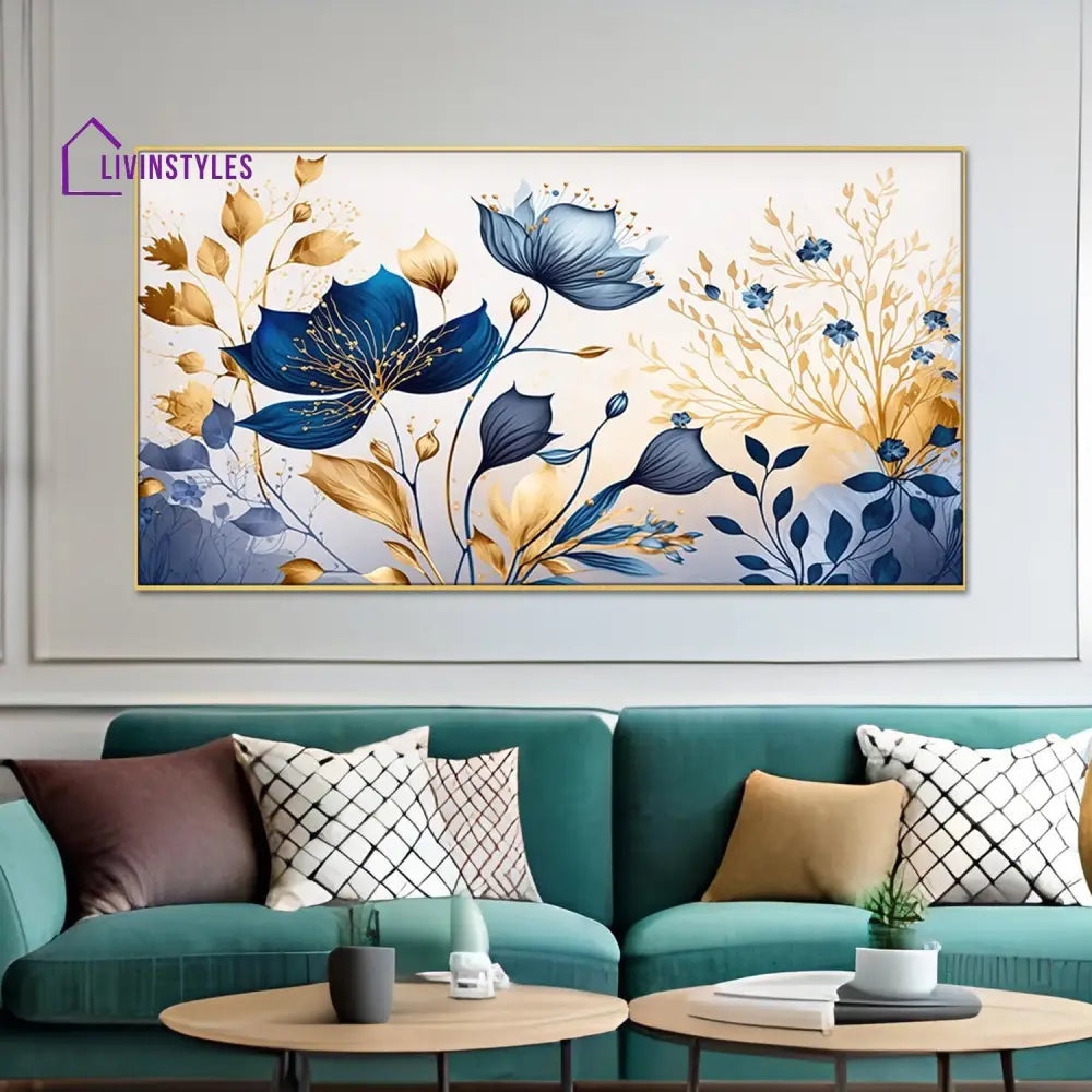 Blue Blooms On Pristine Canvas Wall Painting