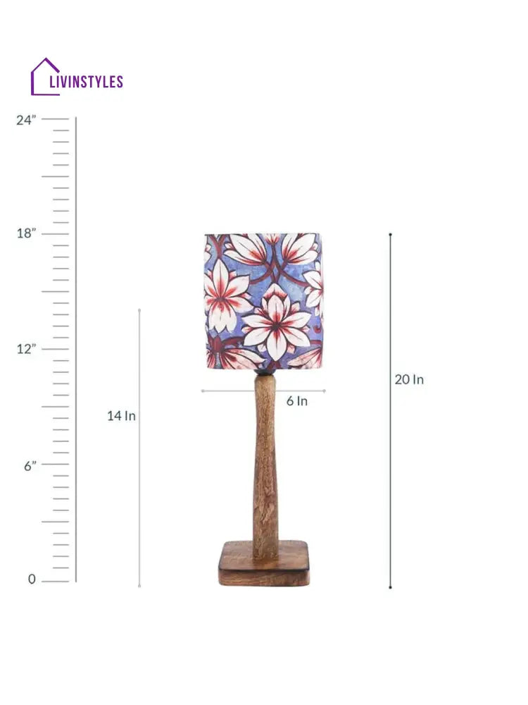 Blue Flowers Wooden Lamp