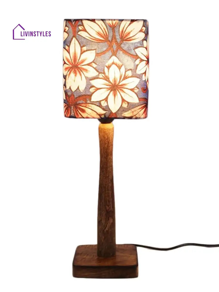 Blue Flowers Wooden Lamp