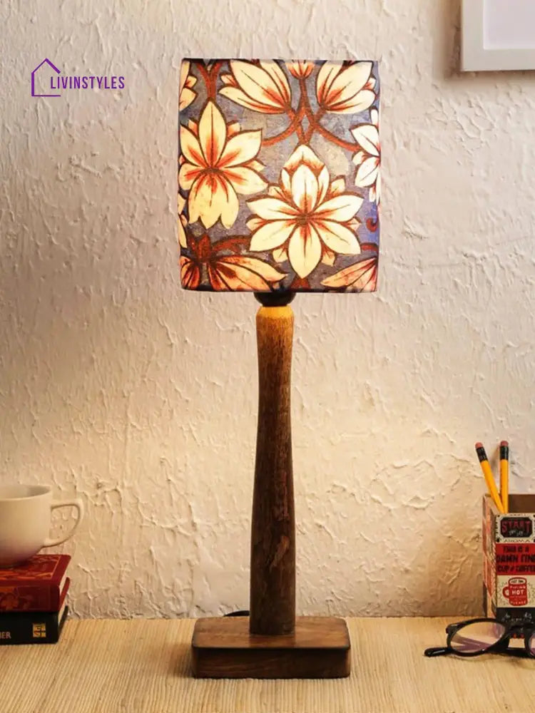 Blue Flowers Wooden Lamp