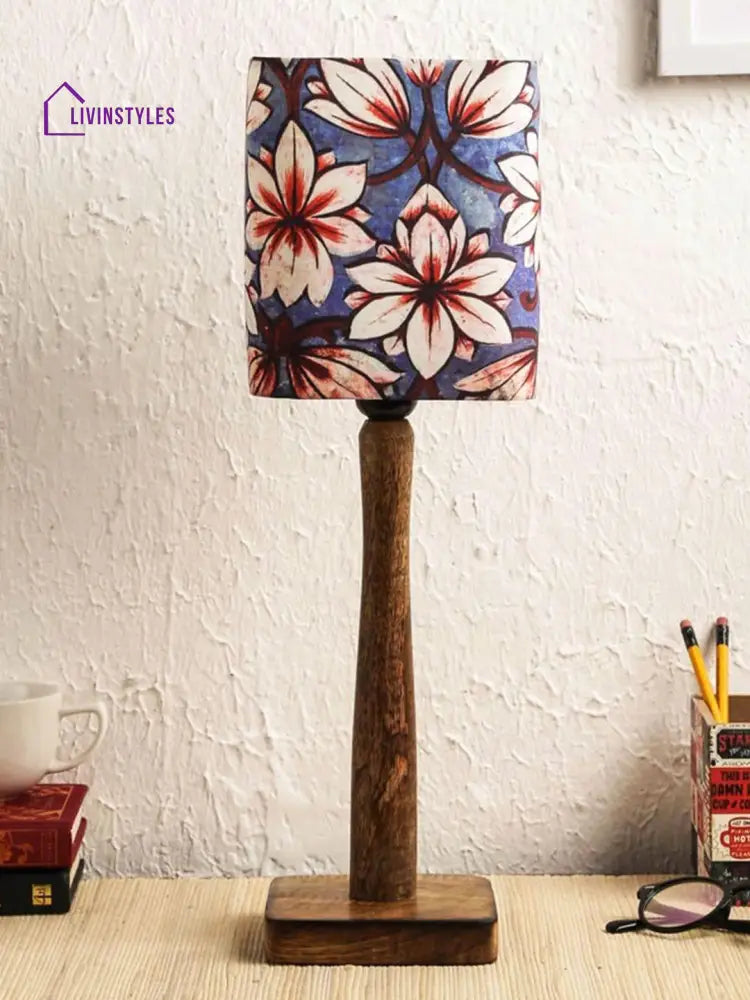 Blue Flowers Wooden Lamp