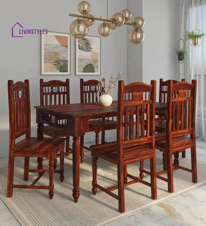 Bogdan Sheesham Wood 6 Seater Dining Set In Honey Finish Dinning Set