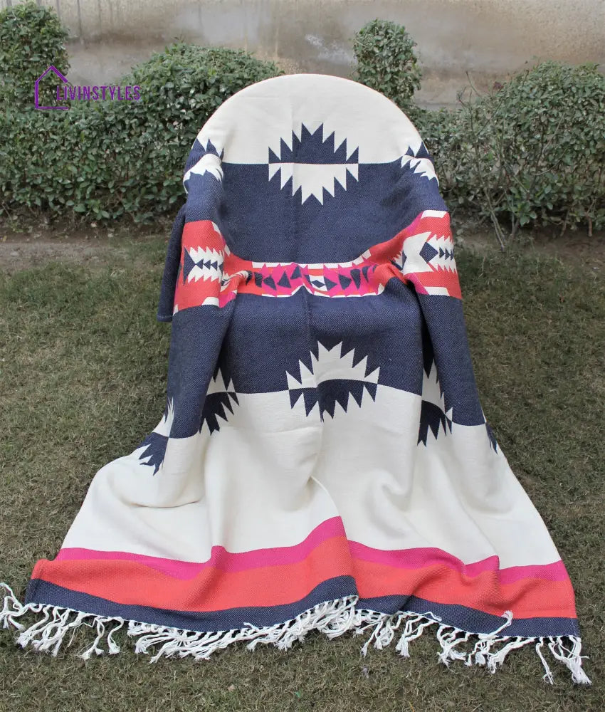 Boho Look Multi Color Jacquard Hand Loom Throw Blanket Throws & Blankets