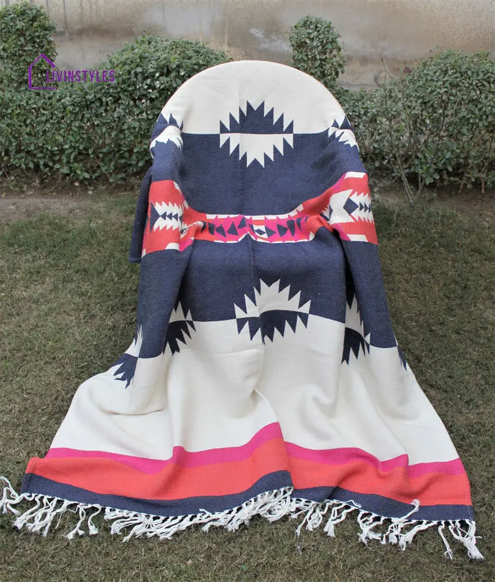 Boho Look Multi Color Jacquard Hand Loom Throw Blanket Throws & Blankets