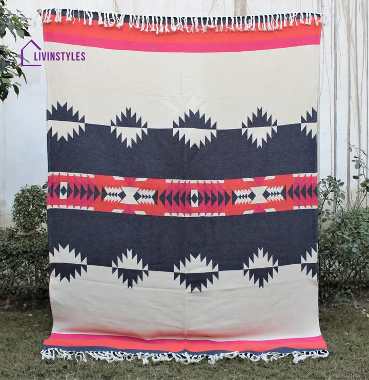 Boho Look Multi Color Jacquard Hand Loom Throw Blanket Throws & Blankets