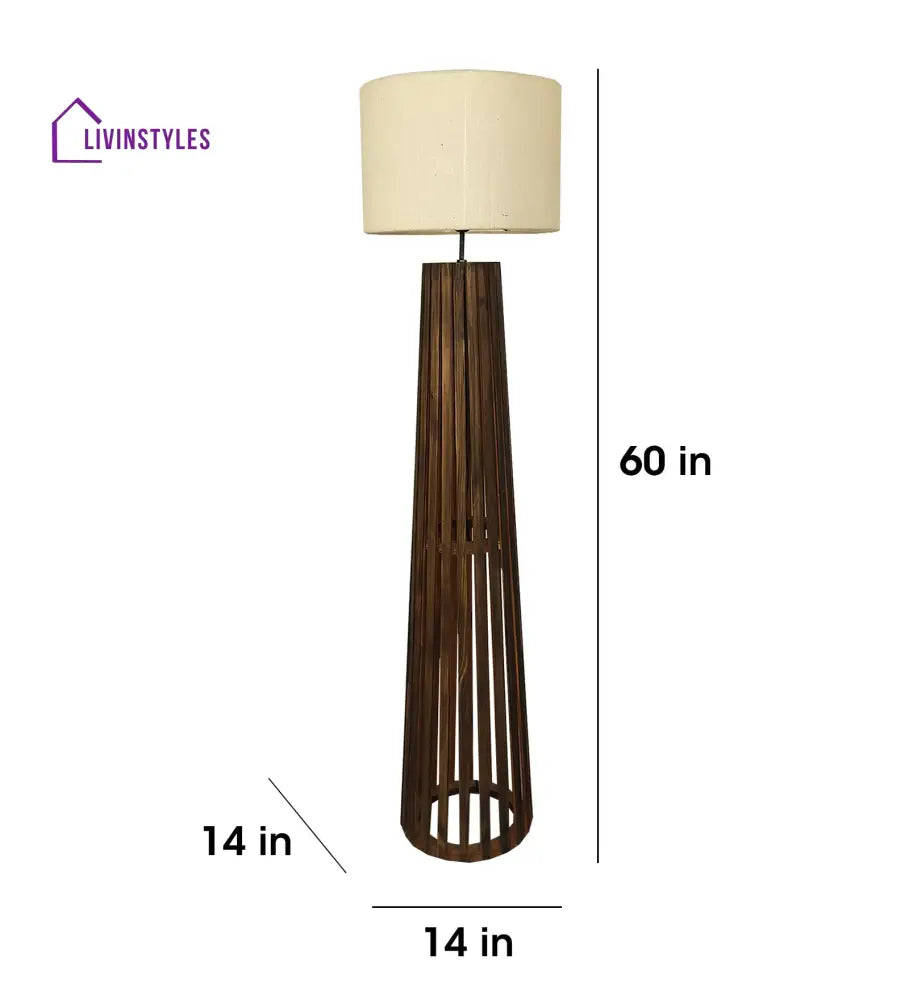 Boho Wooden Floor Lamp With Brown Base And Beige Fabric Lampshade Lamps