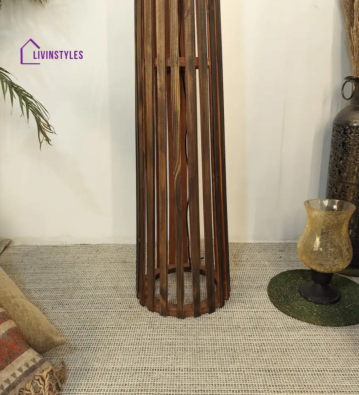 Boho Wooden Floor Lamp With Brown Base And Beige Fabric Lampshade Lamps