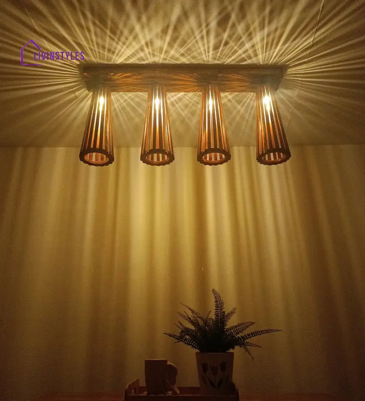 Bole Brown Wooden 4 Series Ceiling Lamp Lights