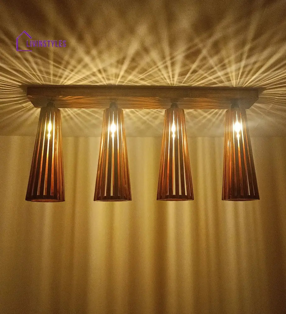 Bole Brown Wooden 4 Series Ceiling Lamp Lights