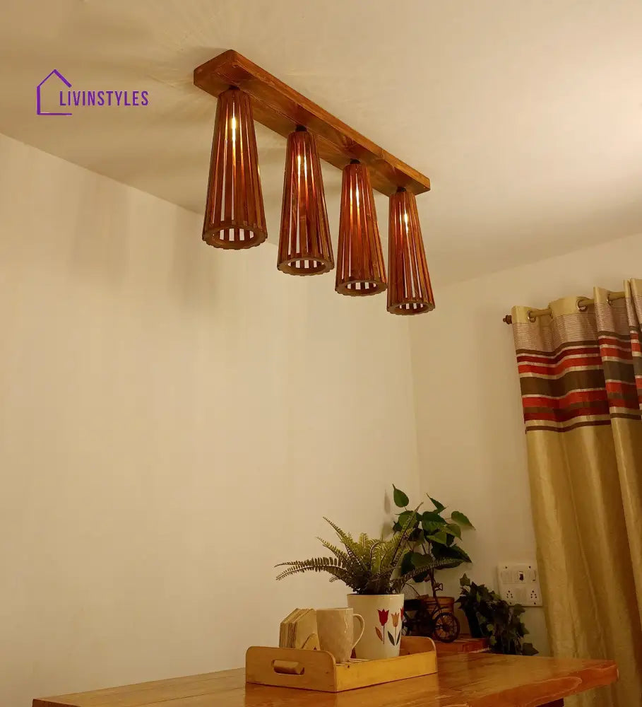 Bole Brown Wooden 4 Series Ceiling Lamp Lights