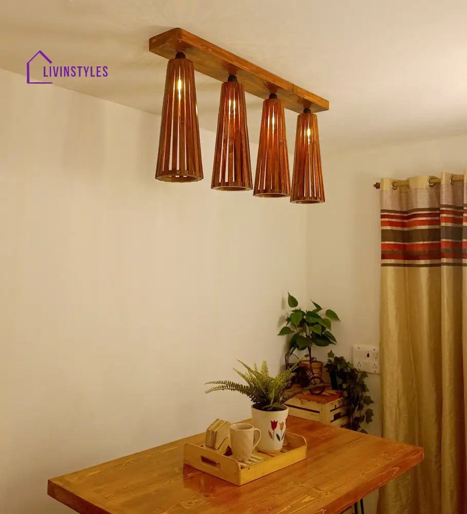 Bole Brown Wooden 4 Series Ceiling Lamp Lights