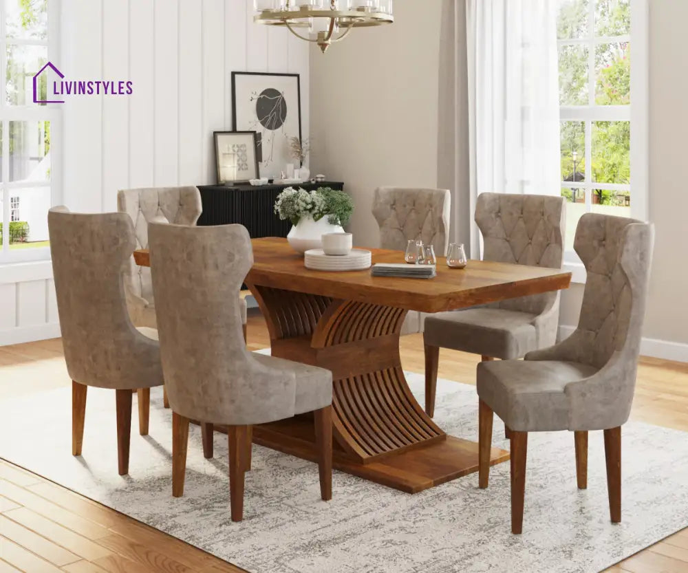 Caelistra Extendable Dining Set (6-8 Seater), Clay Brown Finish.