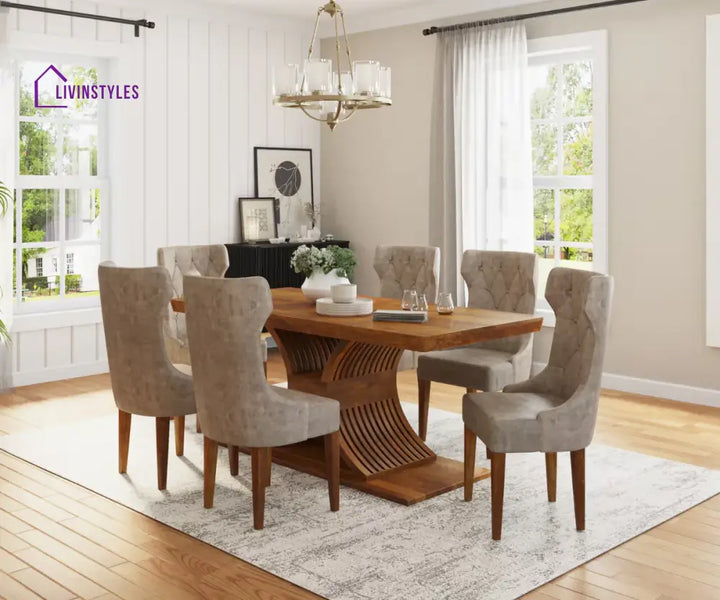 Caelistra Extendable Dining Set (6-8 Seater), Dark Brown Finish.