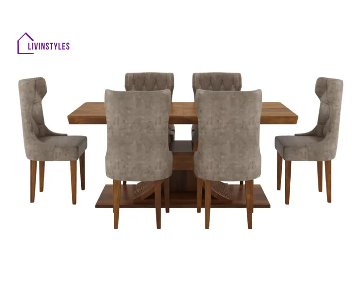 Caelistra Extendable Dining Set (6-8 Seater), Natural Finish.