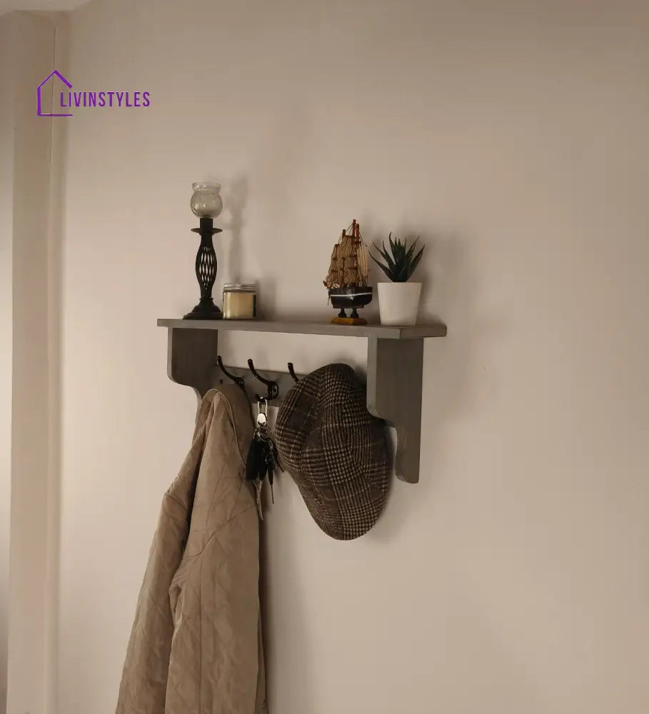 Brentwood Wooden Wall Shelf Organiser With Key Holders