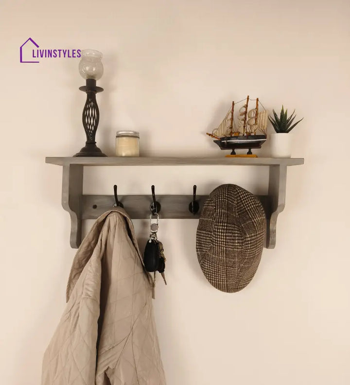 Brentwood Wooden Wall Shelf Organiser With Key Holders