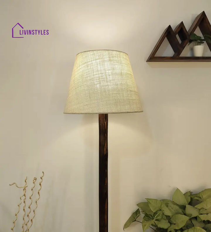 Brice Wooden Floor Lamp With Brown Base And Jute Fabric Lampshade Lamps