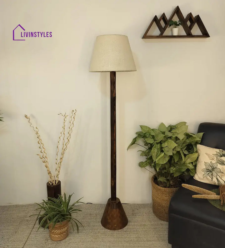 Brice Wooden Floor Lamp With Brown Base And Jute Fabric Lampshade Lamps