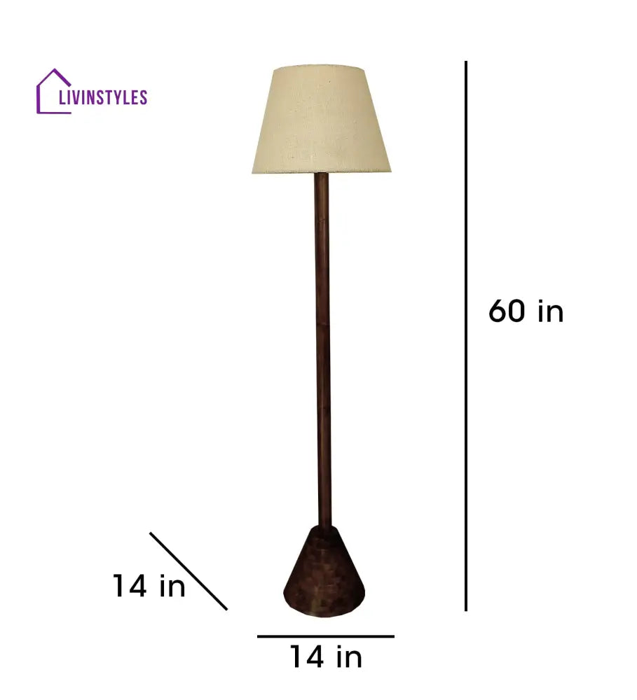 Brice Wooden Floor Lamp With Brown Base And Jute Fabric Lampshade Lamps