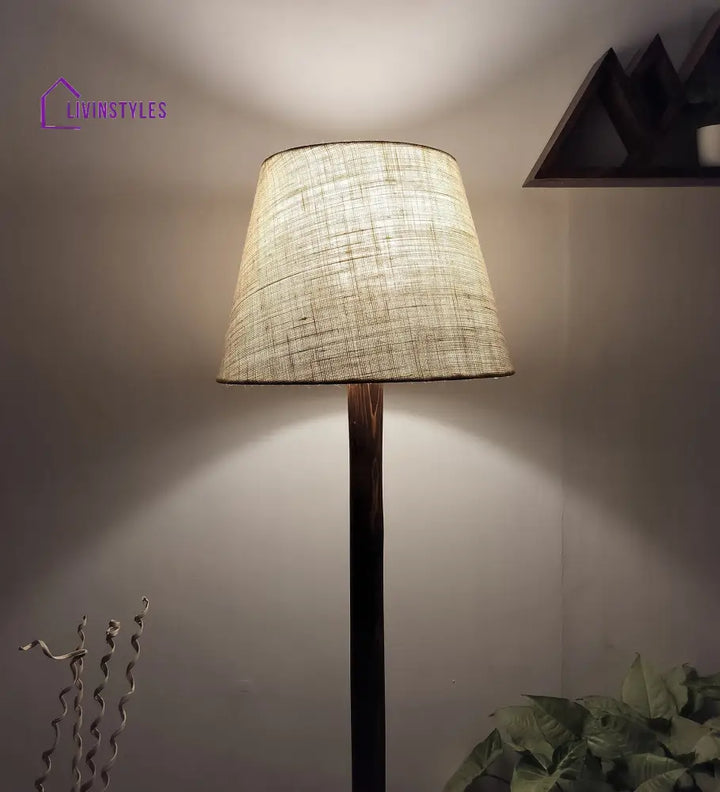 Brice Wooden Floor Lamp With Brown Base And Jute Fabric Lampshade Lamps