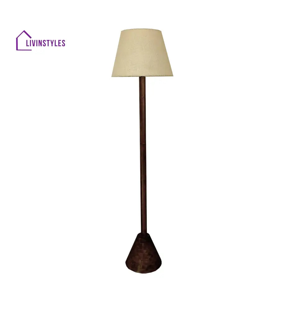 Brice Wooden Floor Lamp With Brown Base And Jute Fabric Lampshade Lamps