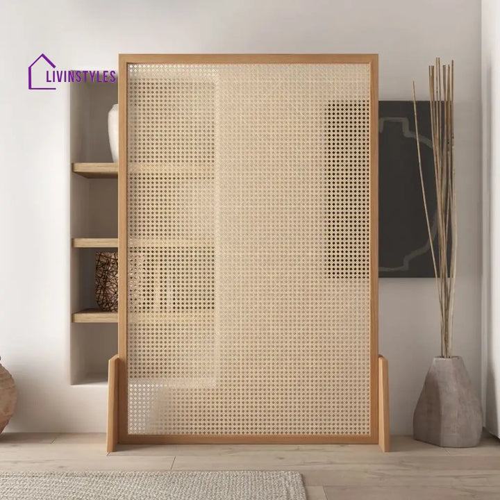 Brielle Wooden and Cane Weaving Room Partition for Living Room