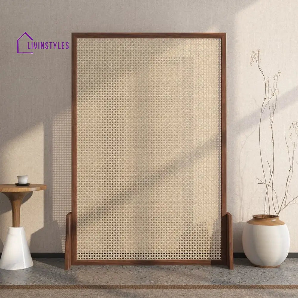 Brielle Wooden and Cane Weaving Room Partition for Living Room