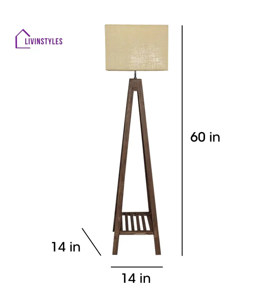 Brielle Wooden Floor Lamp With Brown Base And Beige Fabric Lampshade Lamps