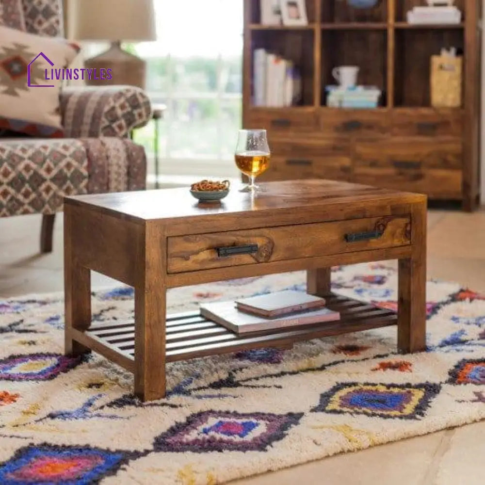 Briggs Coffee Table With Storage Drawer In Honey Finish