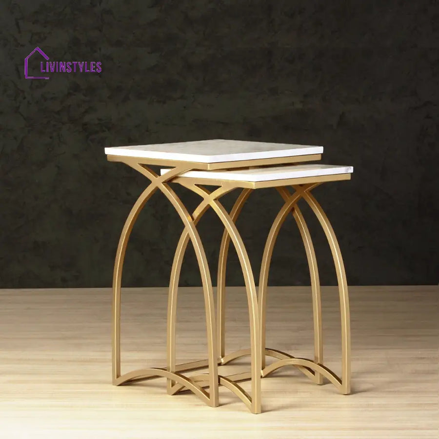 Brisbane Marble Nesting Table In Gold Finish (Set Of 2) Table Collection