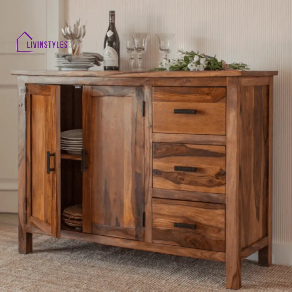 Brisbane Sheesham Wood Storage Cabinet With Three Drawer (Honey Finish)