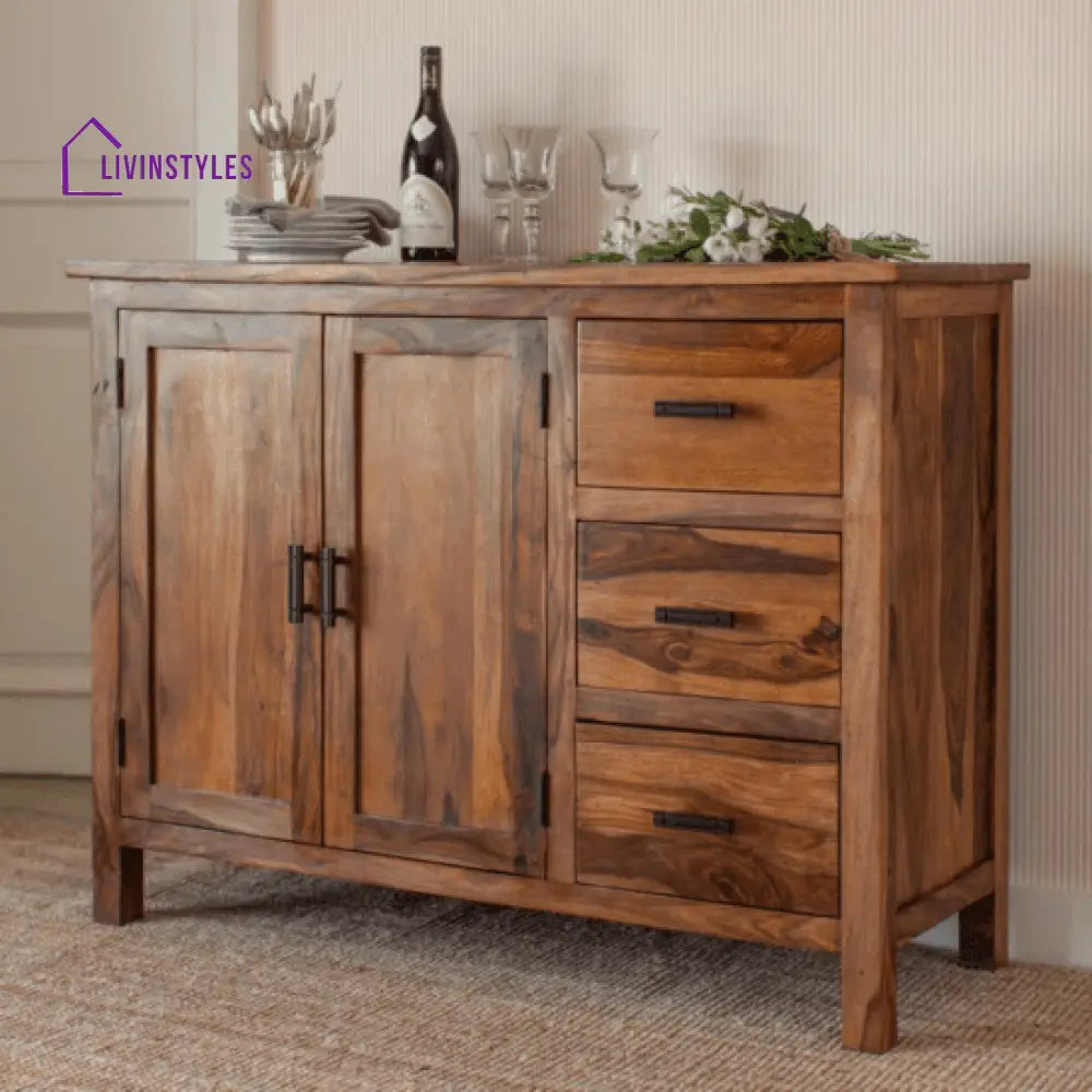 Brisbane Sheesham Wood Storage Cabinet With Three Drawer (Honey Finish)