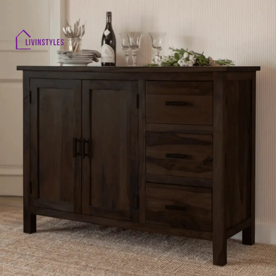 Brisbane Sheesham Wood Storage Cabinet With Three Drawer (Walnut Finish)