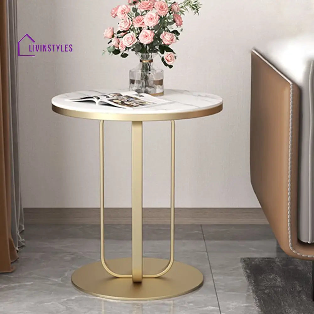 Bristol Modern Luxurious Round Marble Side Table In Gold Color