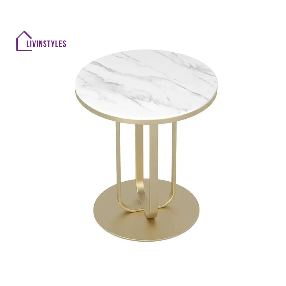 Bristol Modern Luxurious Round Marble Side Table In Gold Color