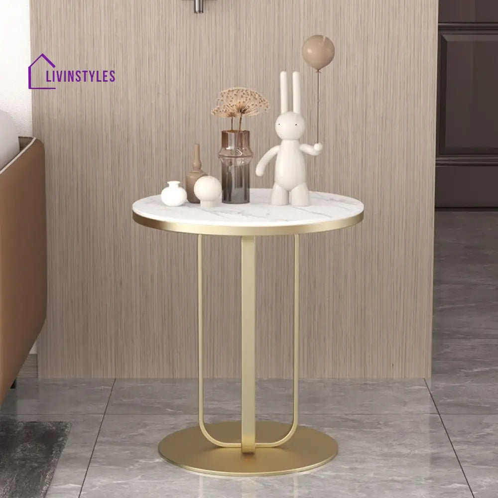Bristol Modern Luxurious Round Marble Side Table In Gold Color