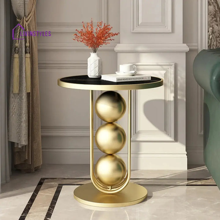 Britannia Modern Luxurious Round Marble Side Table In Gold Color